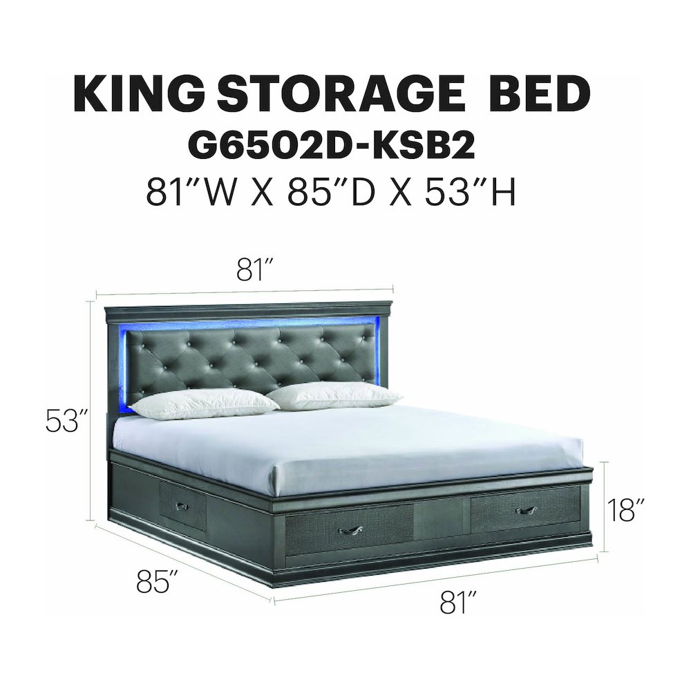 Glory Furniture Lorana King Bed, Gunmetal Gray Color. Picture 8