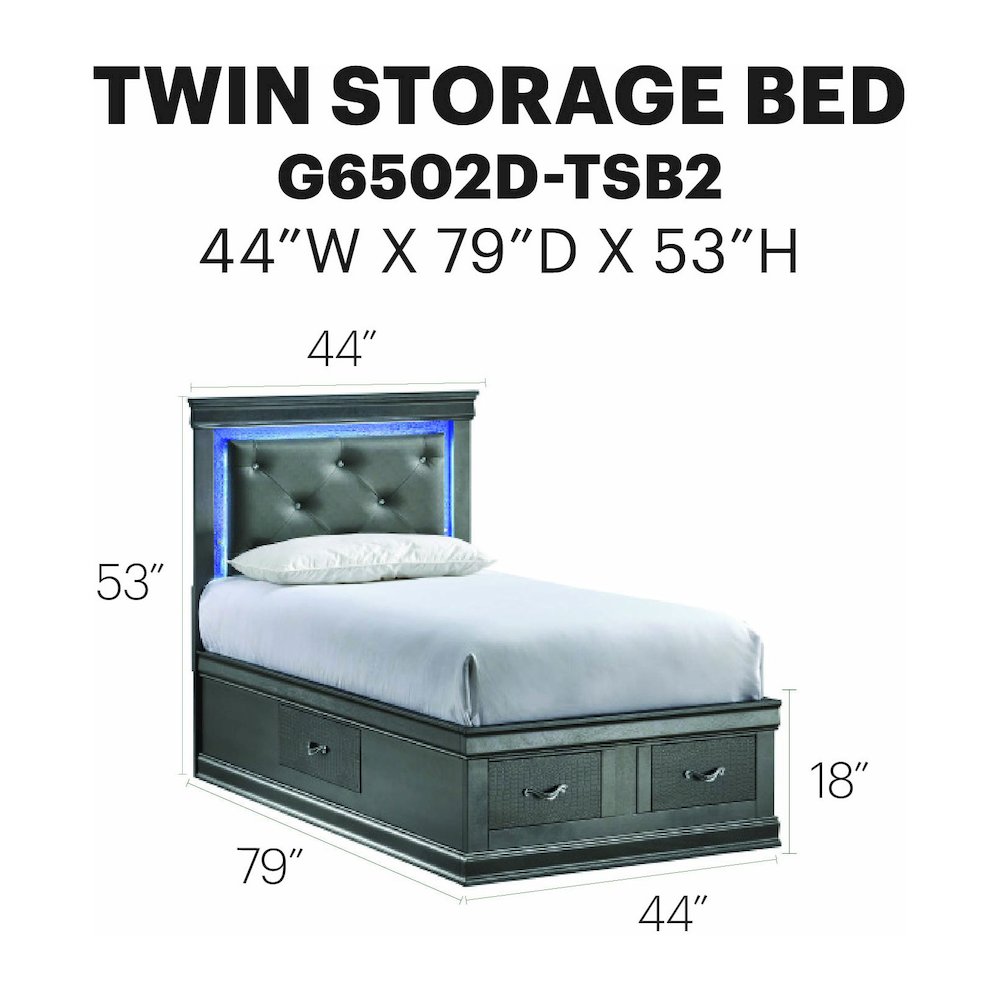 Glory Furniture Lorana Twin Bed, Gunmetal Gray Color. Picture 8