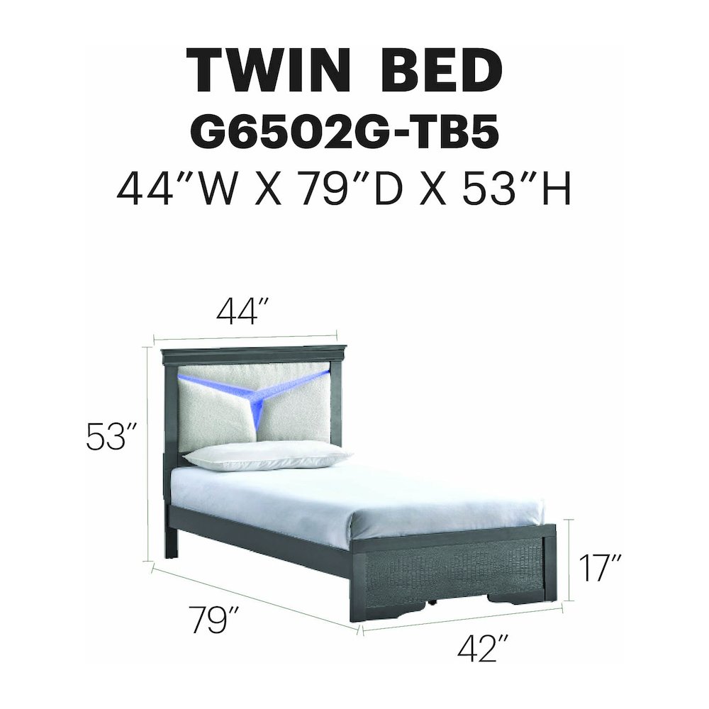 Glory Furniture Lorana Twin Bed, Gunmetal Gray Color. Picture 7