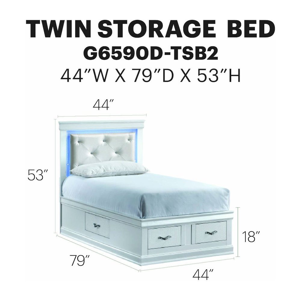 Glory Furniture Lorana Twin Bed, Sparkling White Color. Picture 8