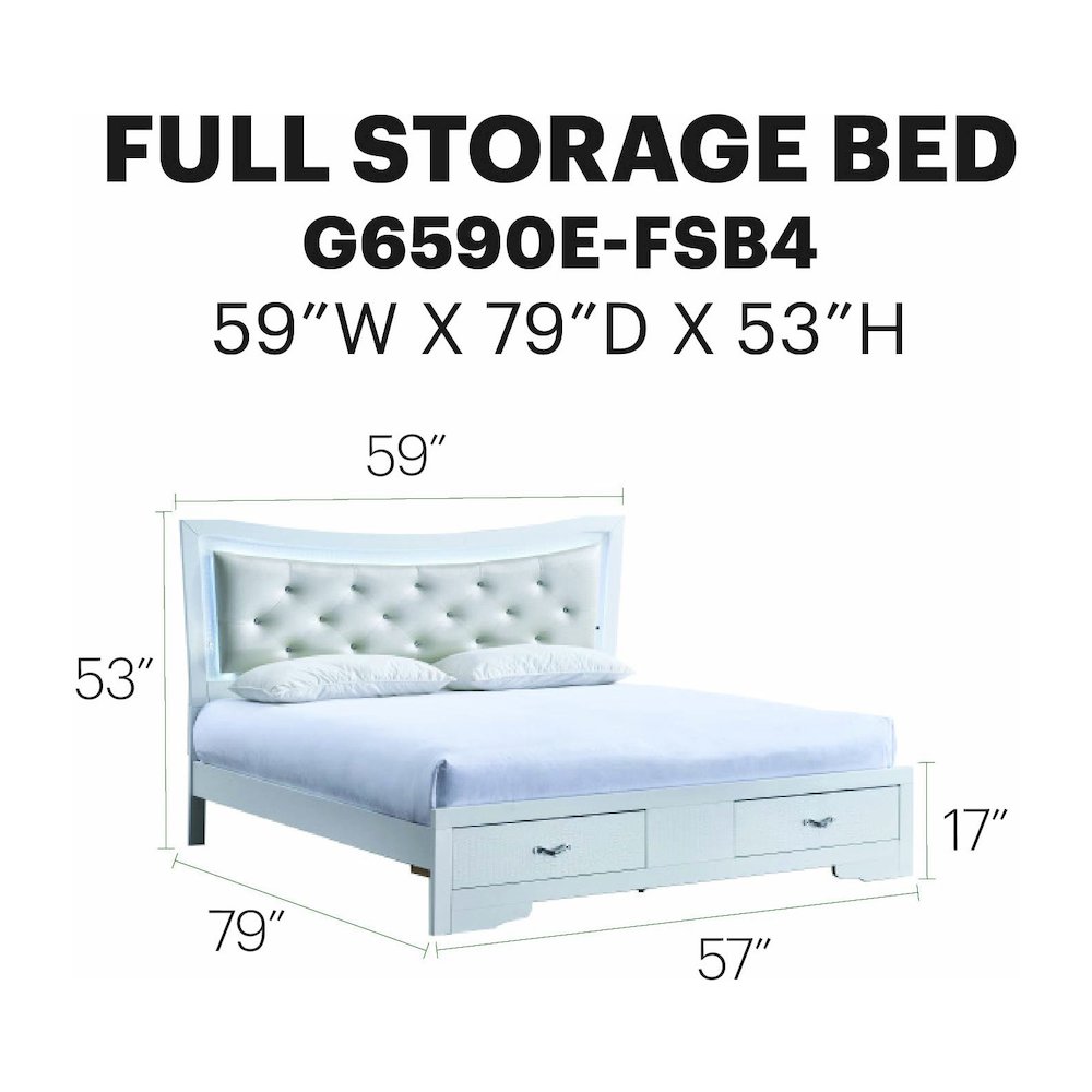 Storage Bed with LED Tufted Headboard, Bedroom Beds, Sparkling White, Full. Picture 8