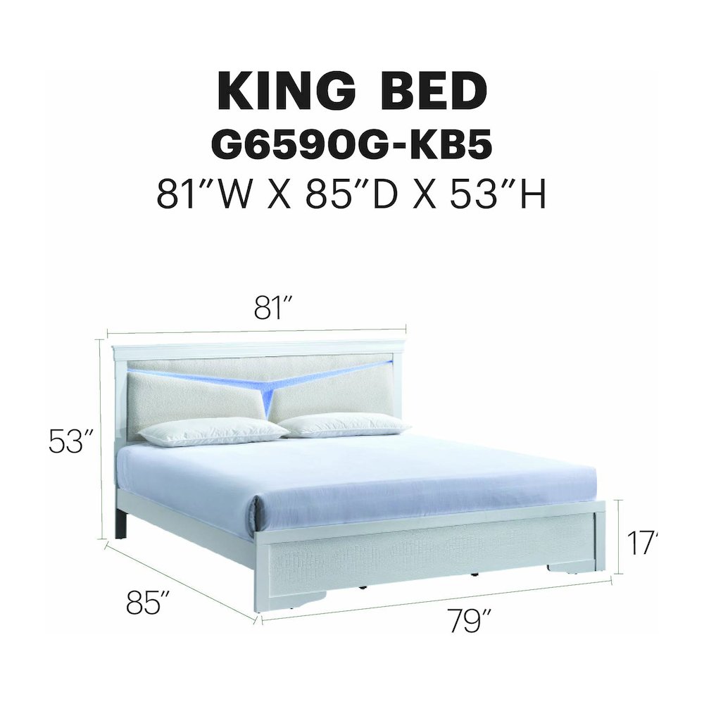 Glory Furniture Lorana King Bed, Sparkling White Color. Picture 7