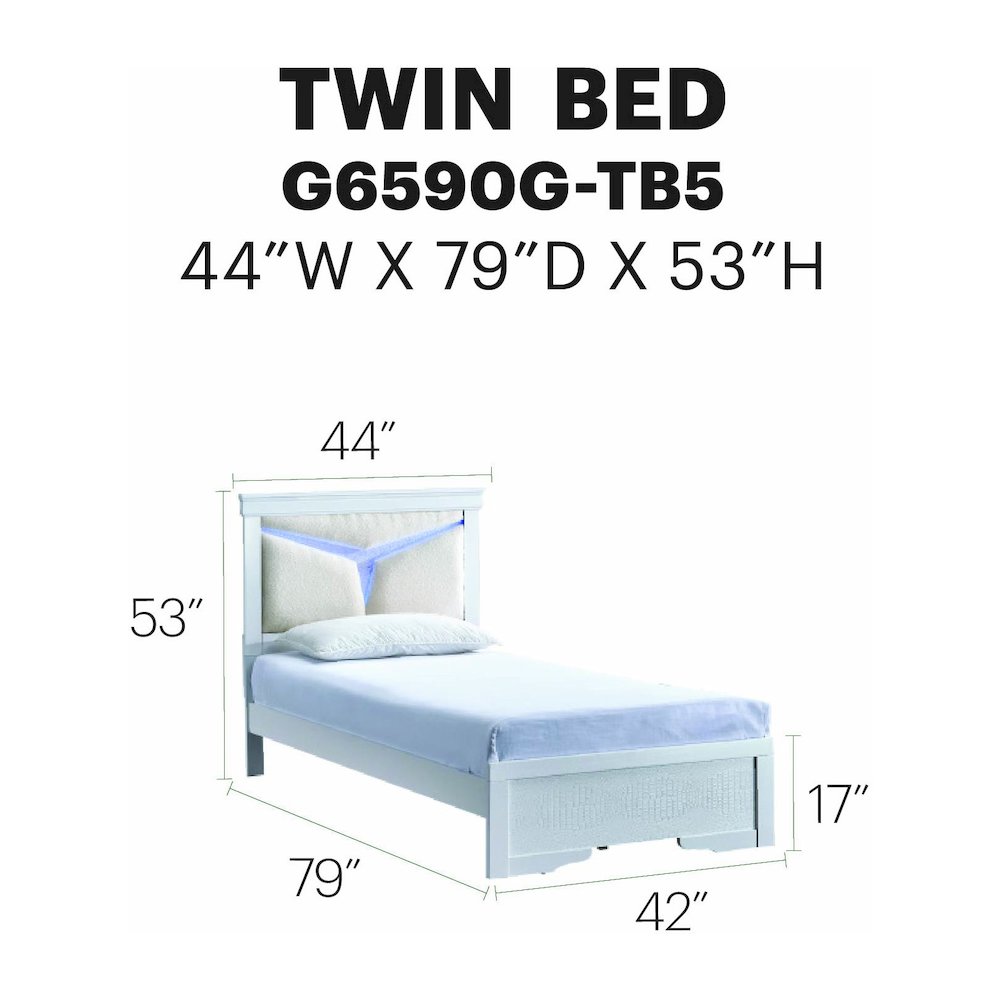 Glory Furniture Lorana Twin Bed, Sparkling White Color. Picture 7