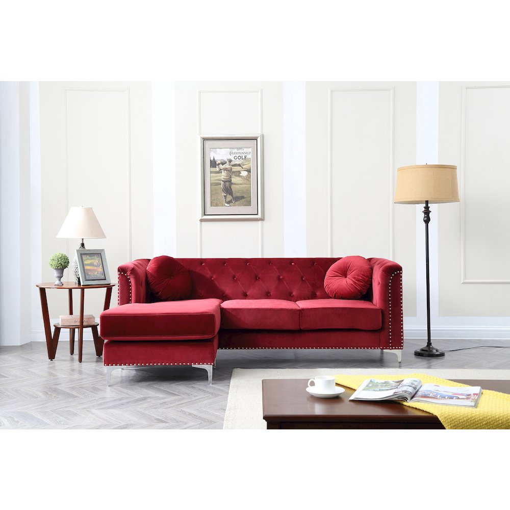 Glory Furniture Pompano Sofa Chaise in Burgundy Color. Picture 5