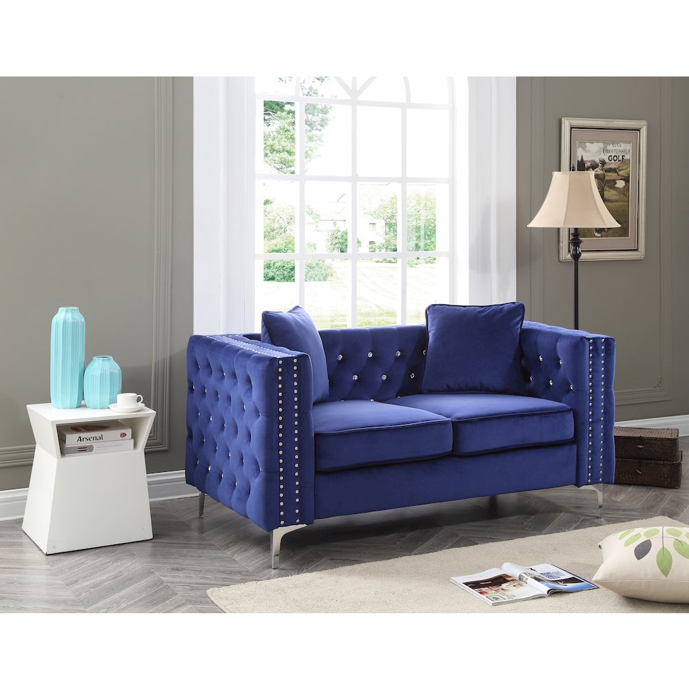 Glory Furniture Paige Loveseat in Blue Color. Picture 5