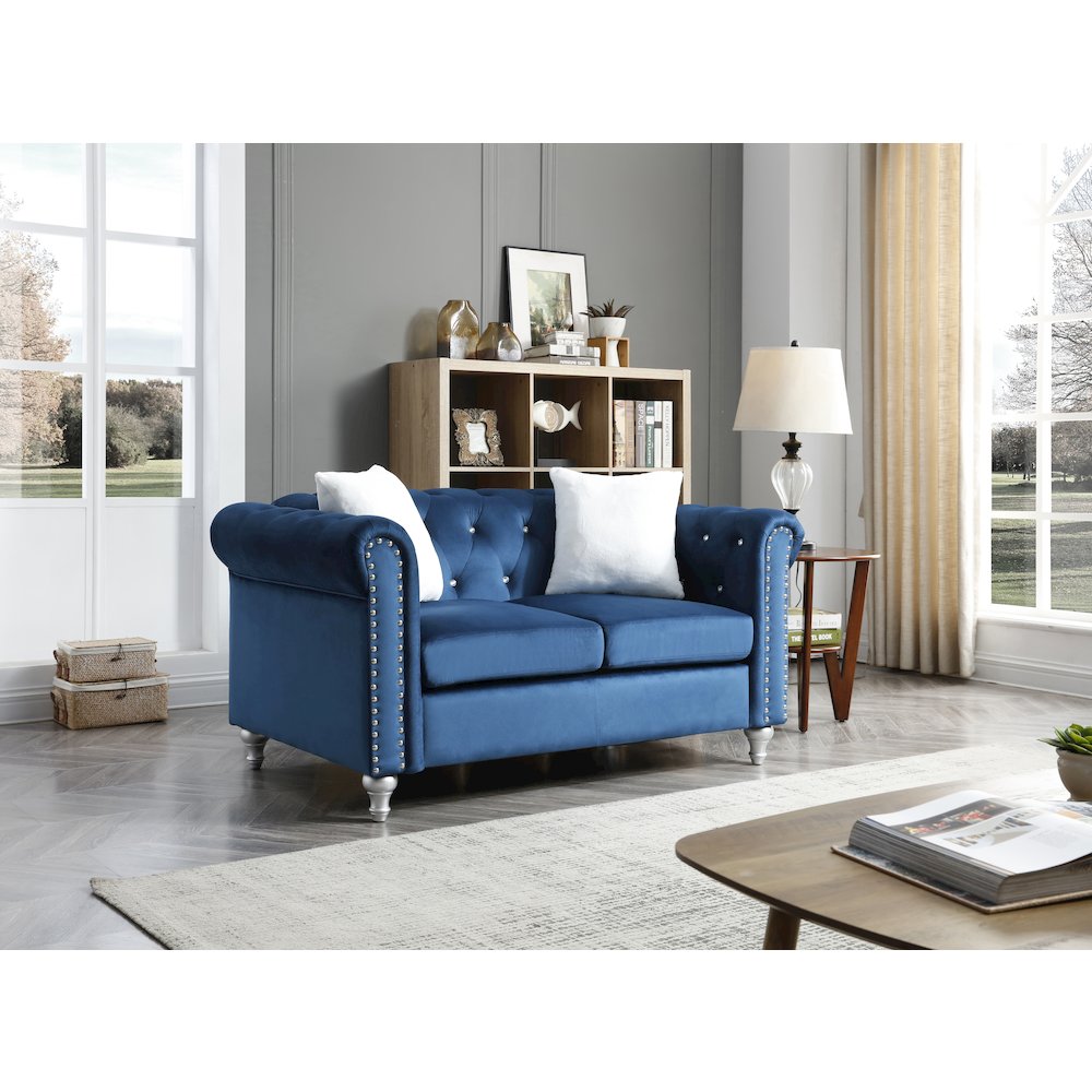Glory Furniture Raisa Loveseat in Navy Blue Color. Picture 5