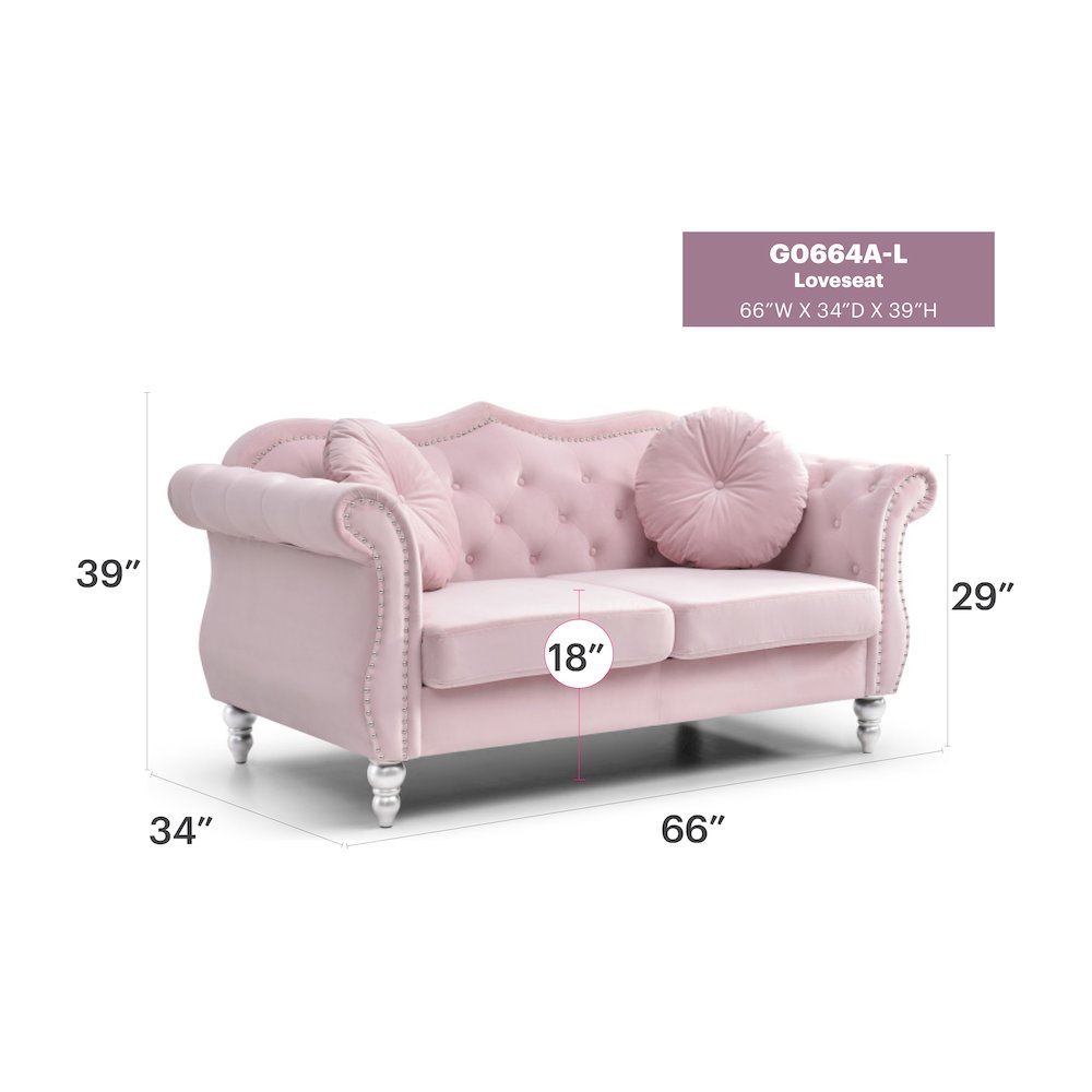 Glory Furniture Hollywood Loveseat in Pink Color. Picture 6
