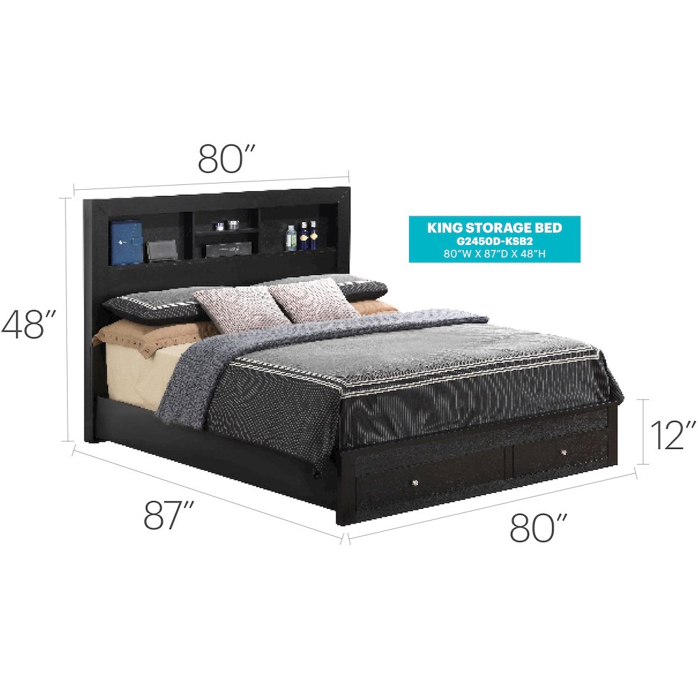 Glory Furniture Burlington King Storage Bed in Black Color. Picture 4
