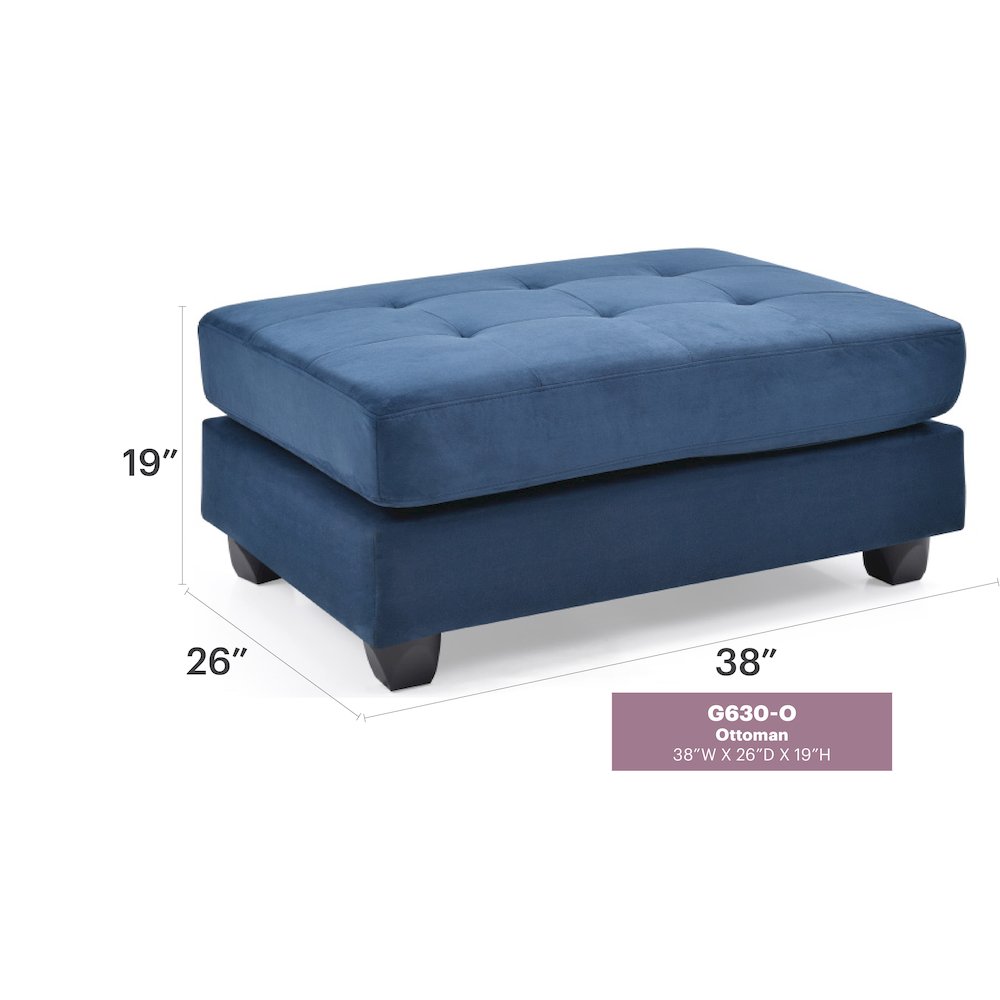 Glory Furniture Malone Ottoman in Navy Blue Color. Picture 6