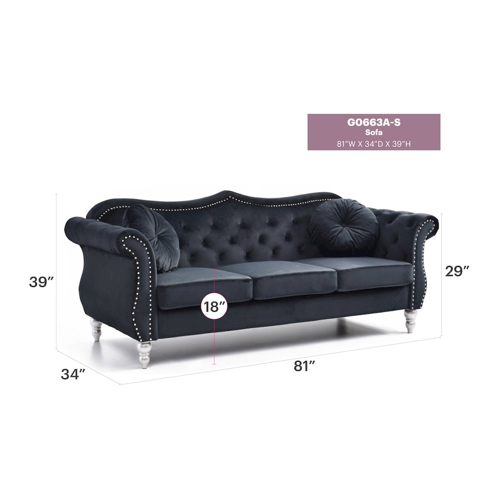 Glory Furniture Hollywood Sofa in Black Color. Picture 6