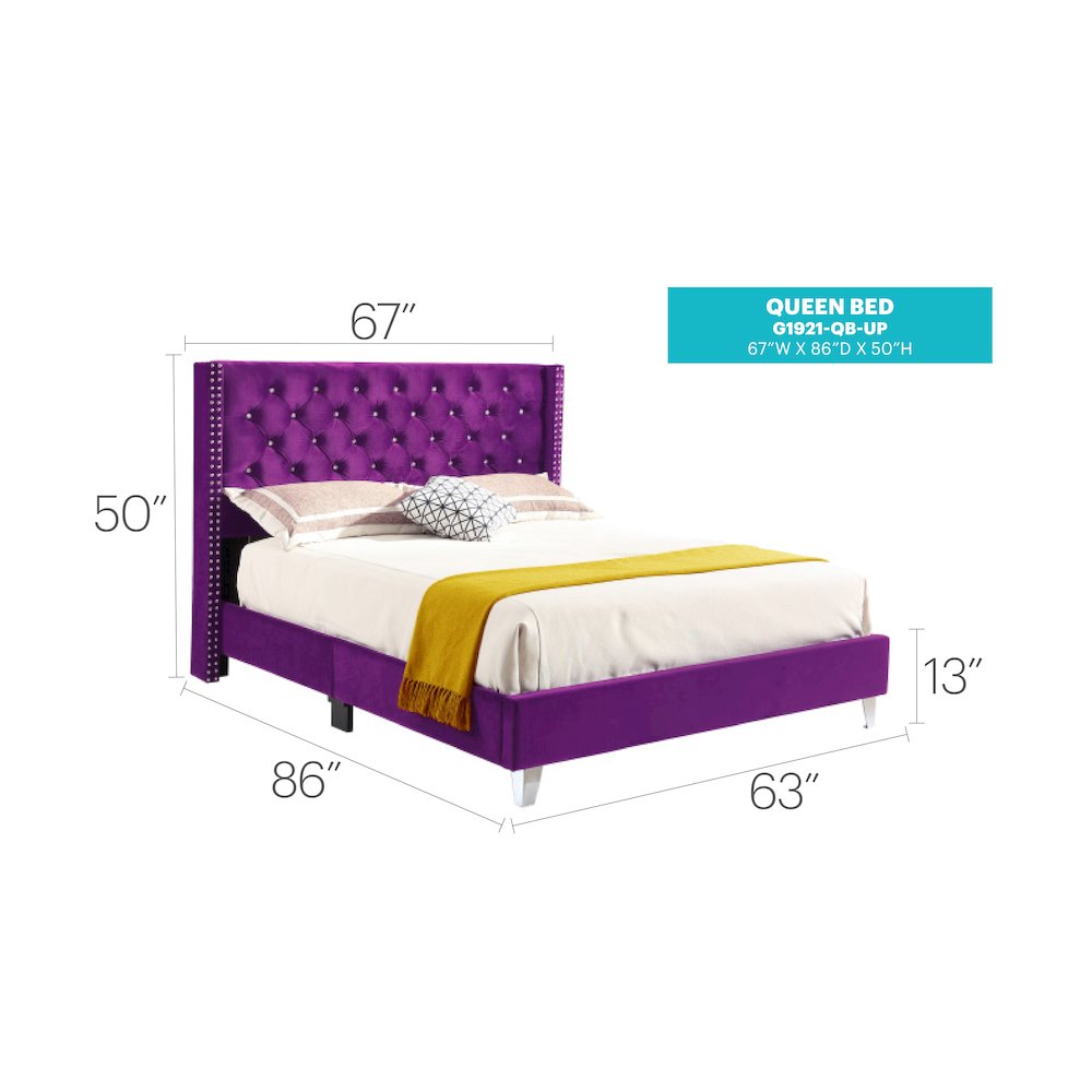 Glory Furniture Julie Queen Bed in Purple Color. Picture 8