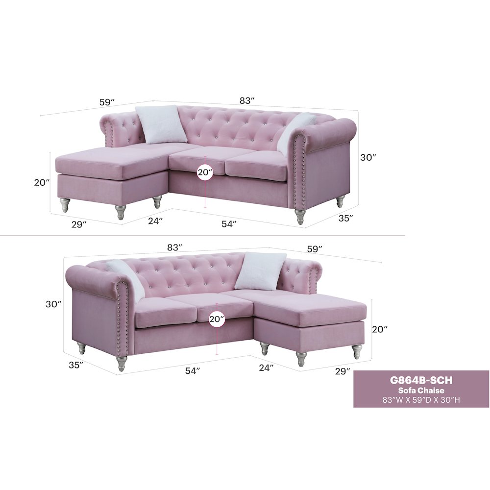 Glory Furniture Raisa Sofa Chaise in Pink Color. Picture 6