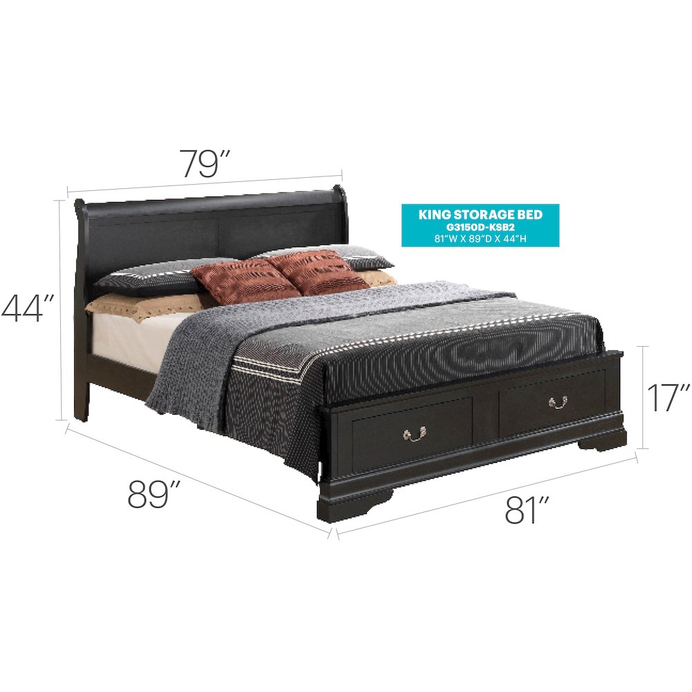 Glory Furniture Louis Phillipe King Storage Bed in Black Color. Picture 15