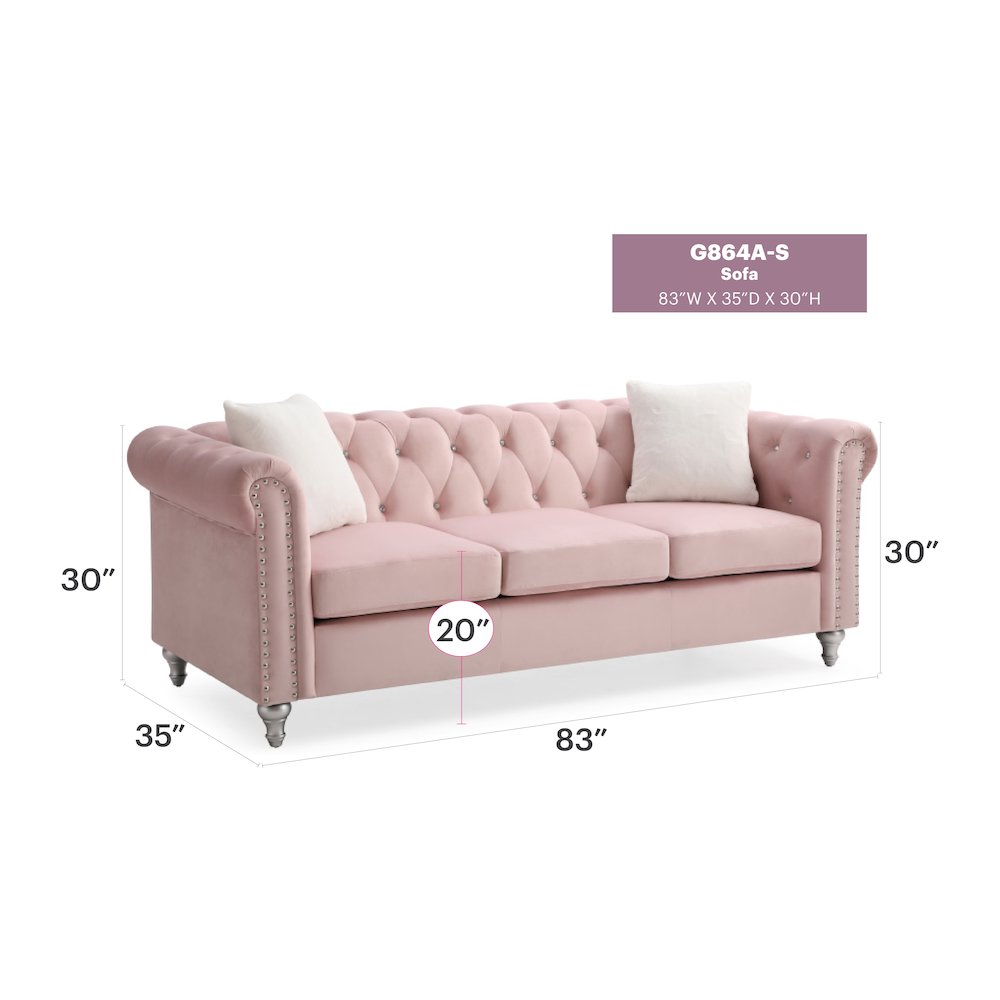 Glory Furniture Raisa Sofa in Pink Color. Picture 6