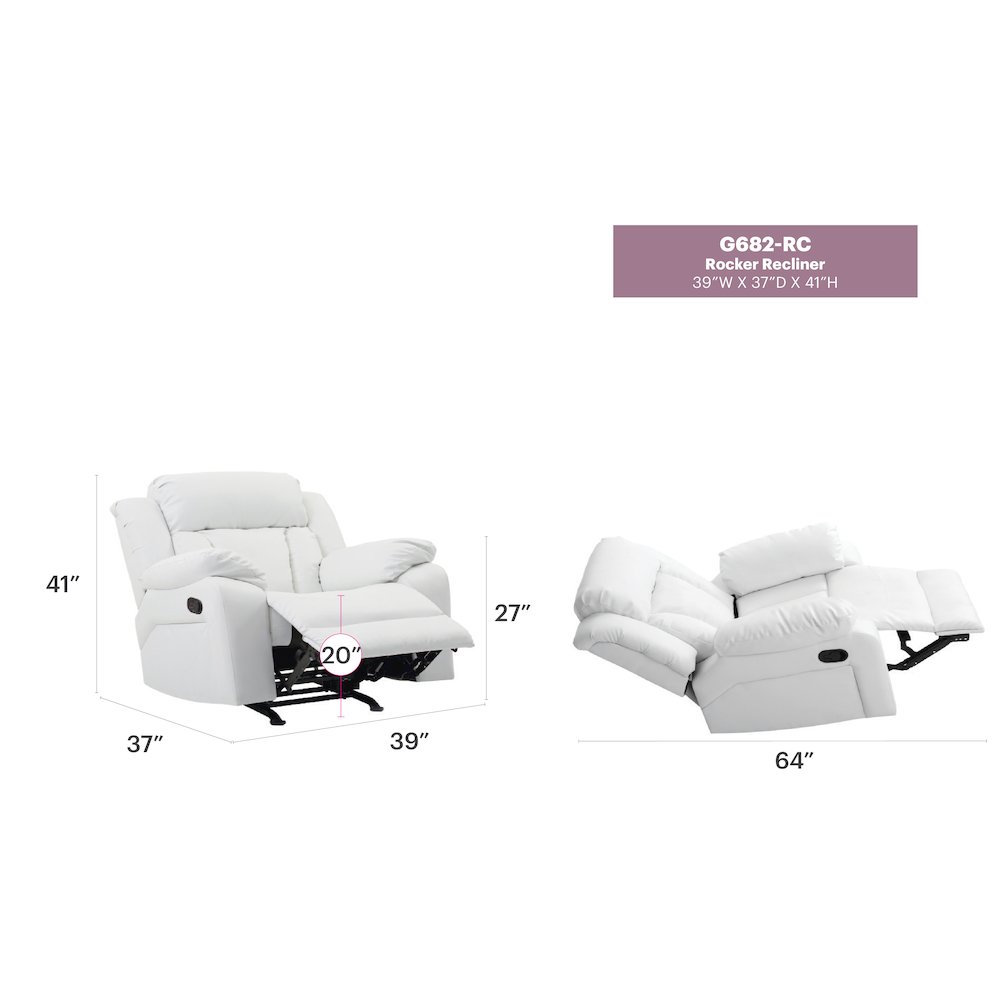 Glory Furniture Daria Rocker Recliner in White Color. Picture 7