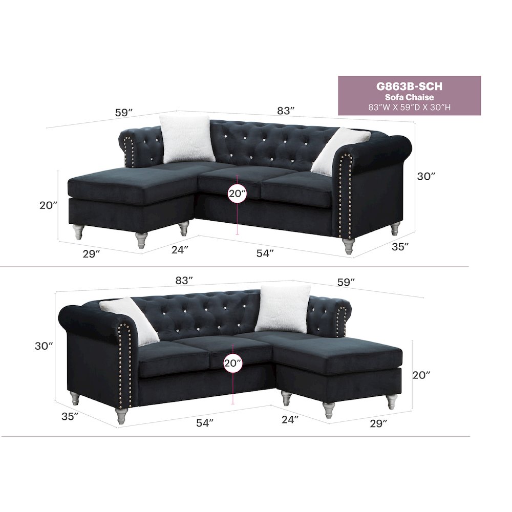 Glory Furniture Raisa Sofa Chaise in Black Color. Picture 6