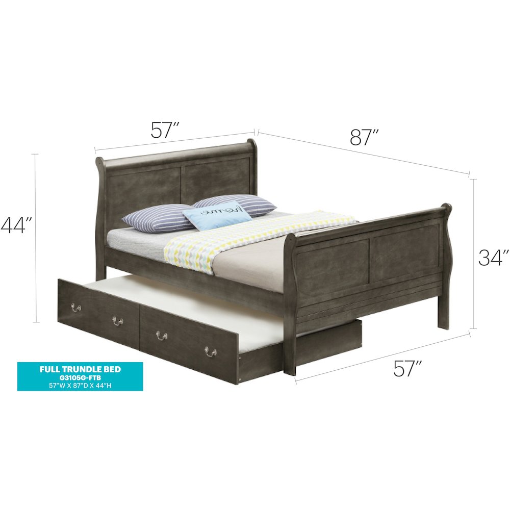 Glory Furniture Louis Phillipe Full Trundle Bed in Gray Color. Picture 6