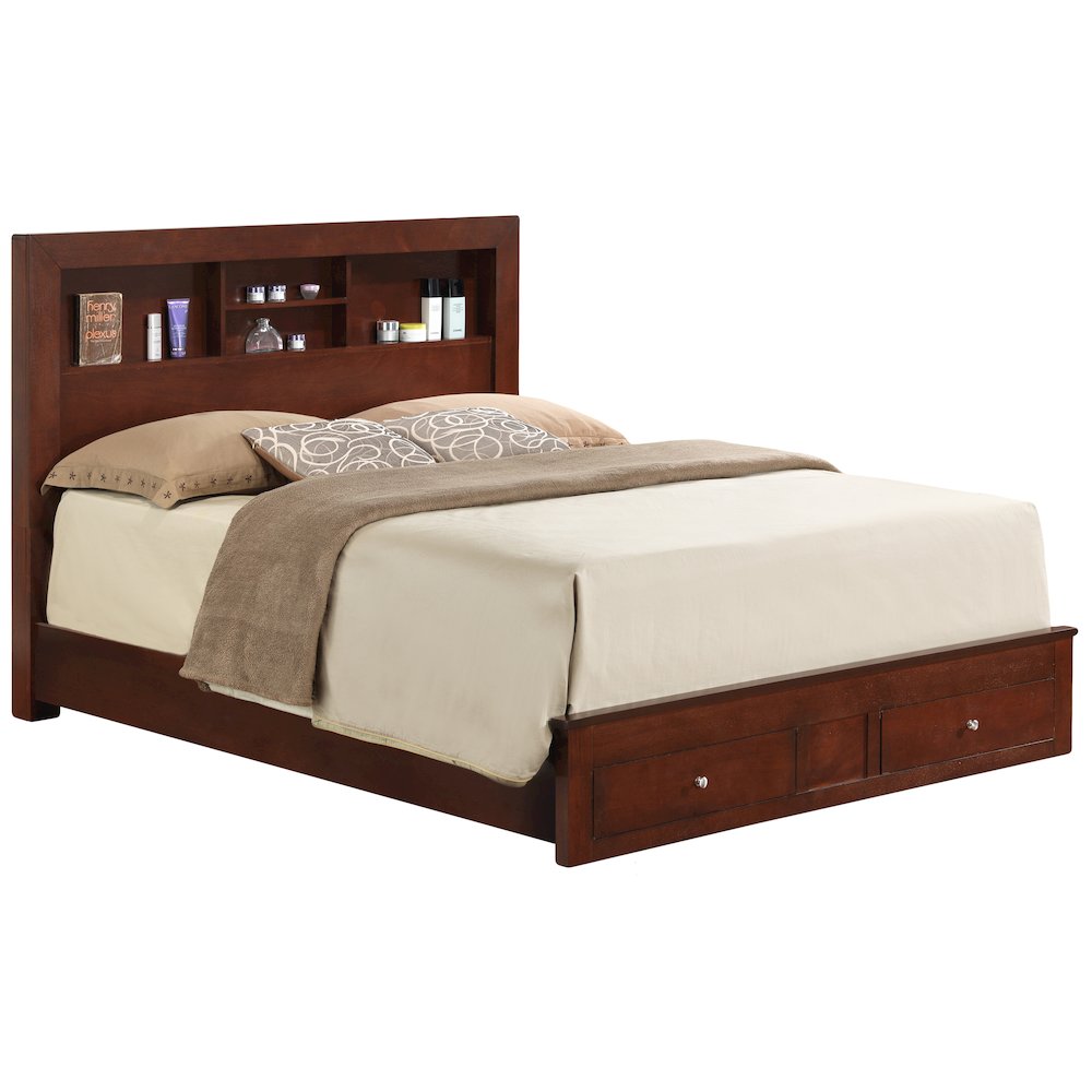 Glory Furniture Burlington King Storage Bed in Cherry Color. Picture 1