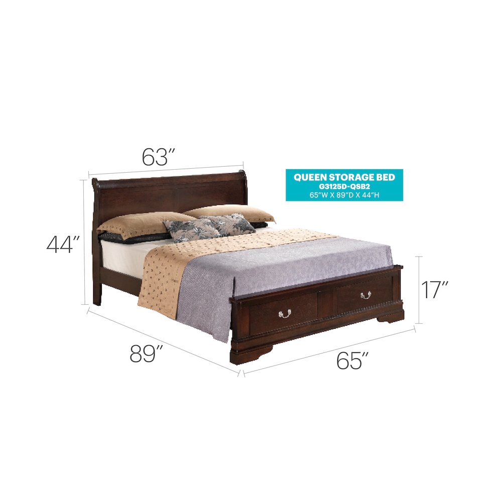 Glory Furniture Louis Phillipe Queen Storage Bed in Cappuccino Color. Picture 7