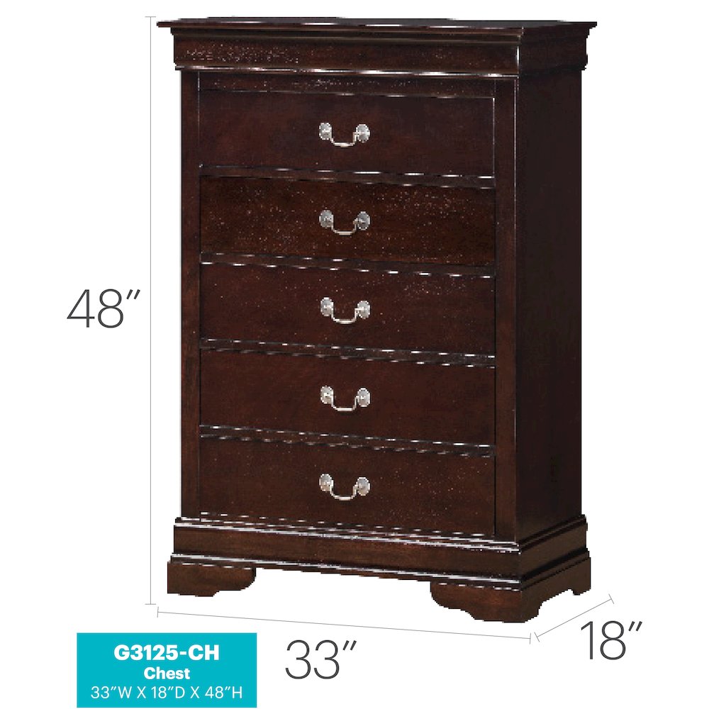 Glory Furniture Louis Phillipe Chest in Cappuccino Color. Picture 8