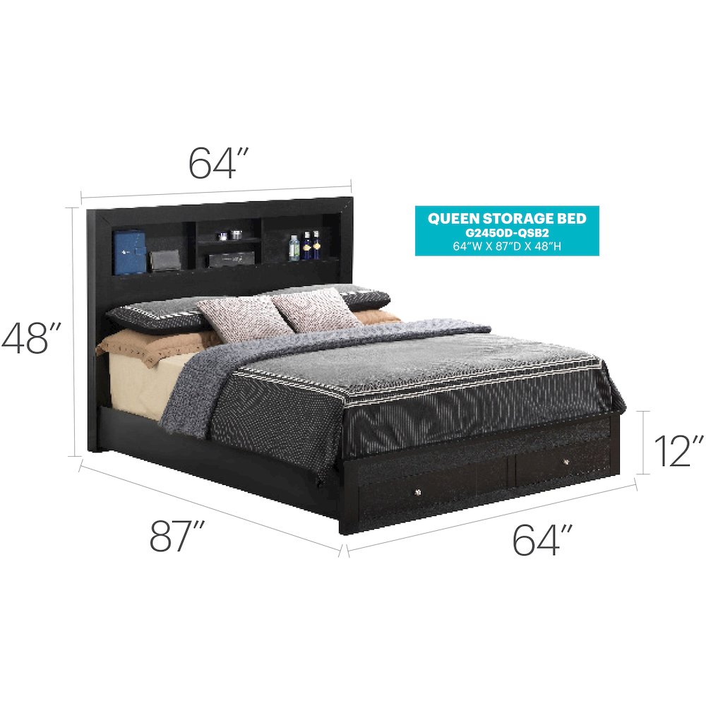 Glory Furniture Burlington Queen Storage Bed in Black Color. Picture 7