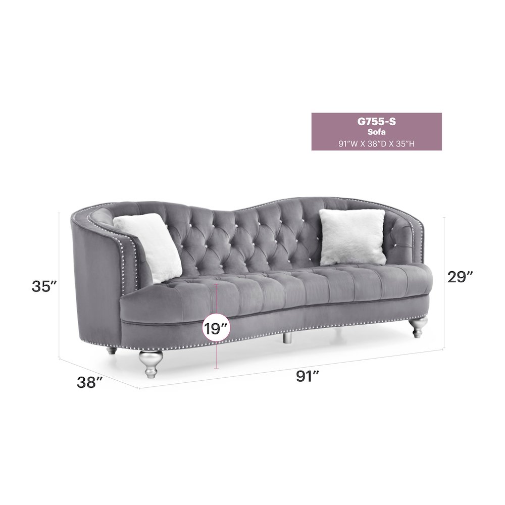 Glory Furniture Jewel Sofa in Gray Color. Picture 6