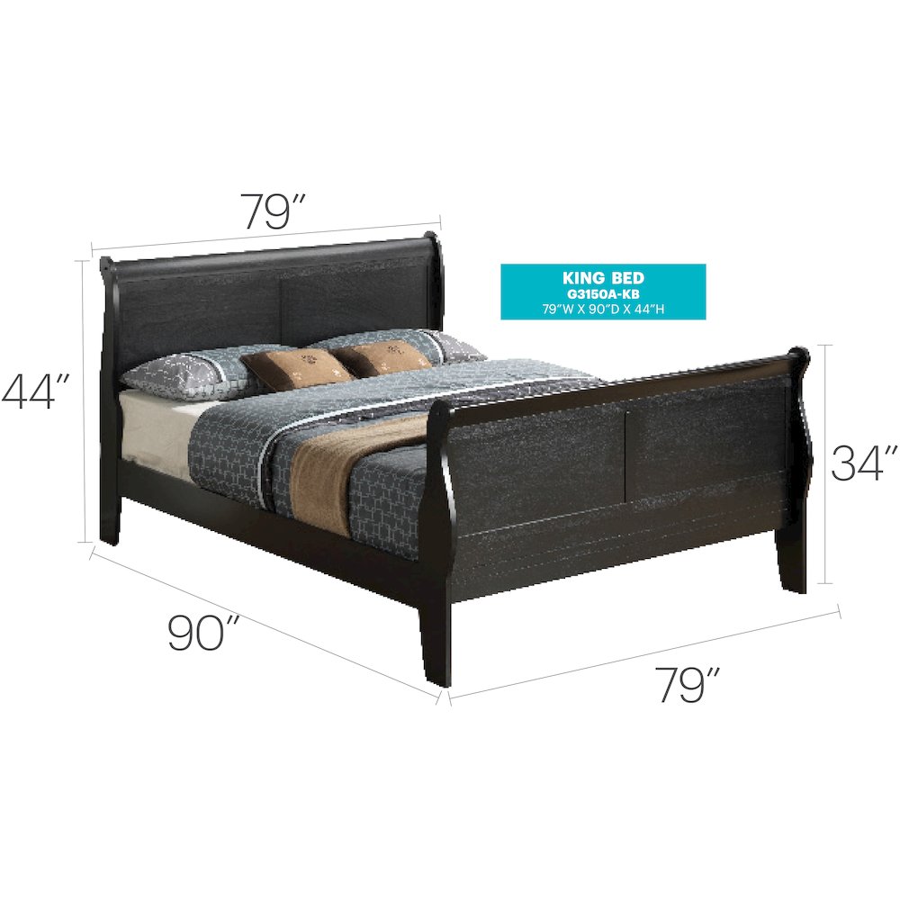 Glory Furniture Louis Phillipe King Bed in Black Color. Picture 3