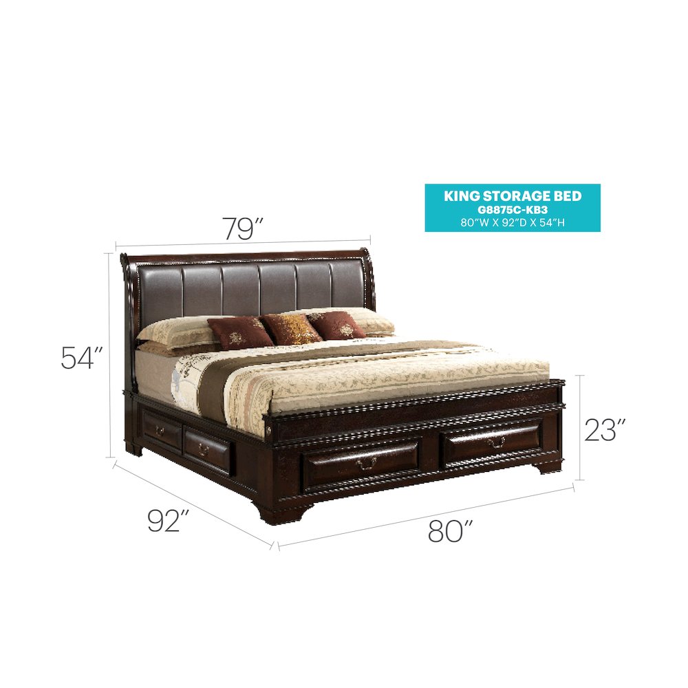 Glory Furniture LaVita King Storage Bed in Cappuccino Color. Picture 3
