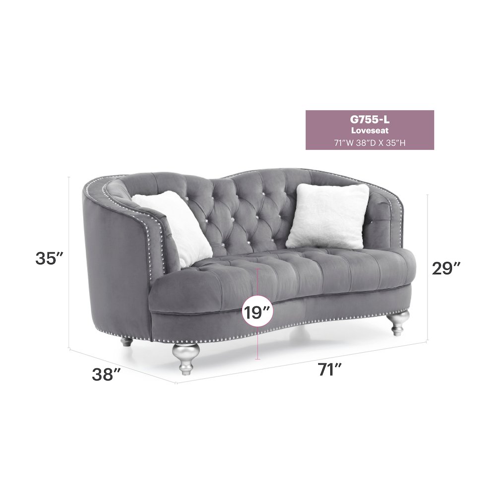Glory Furniture Jewel Loveseat in Gray Color. Picture 6