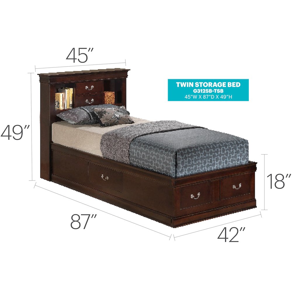 Glory Furniture Louis Phillipe Twin Storage Bed in Cappuccino Color. Picture 7