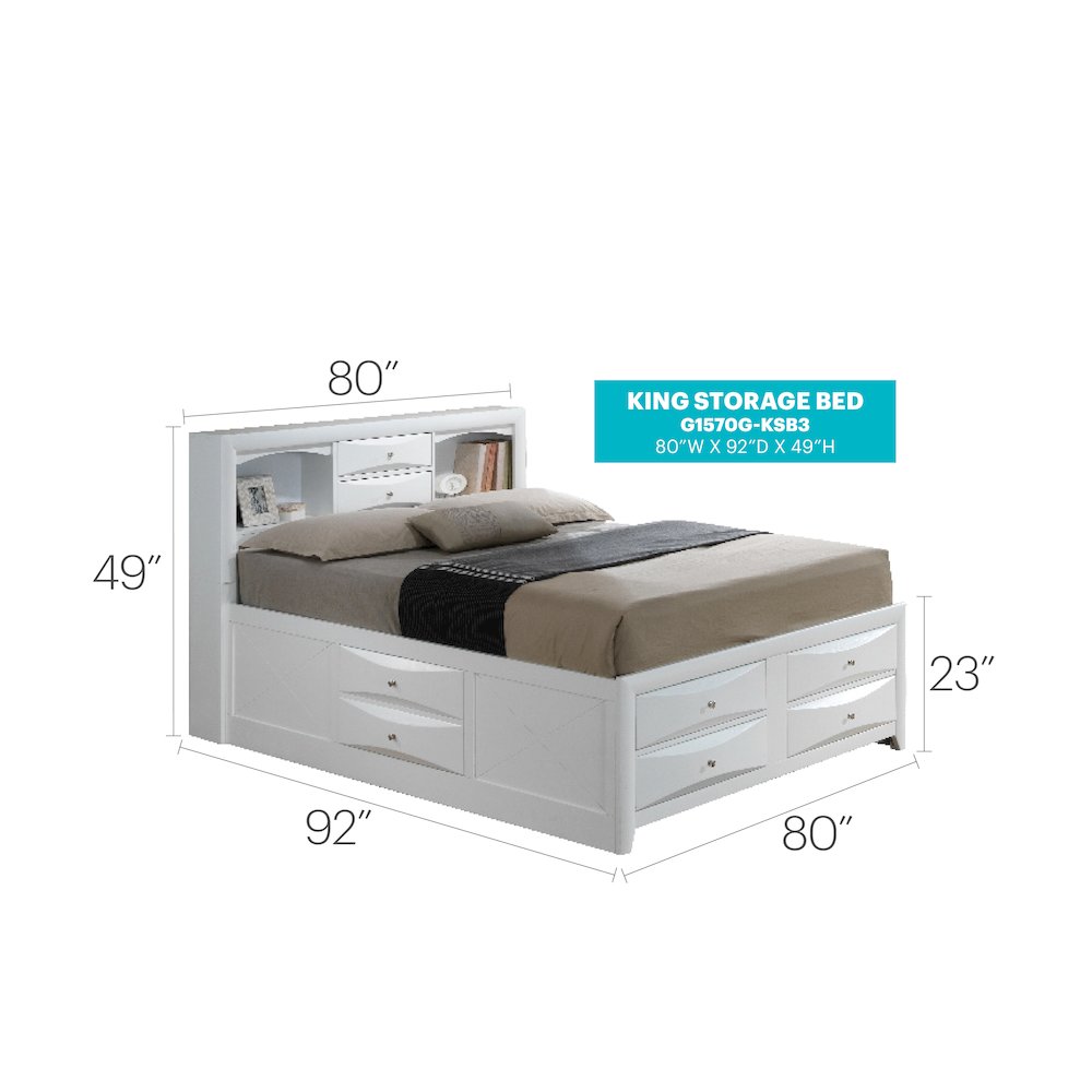 Glory Furniture Marilla King Storage Bed in White Color. Picture 3