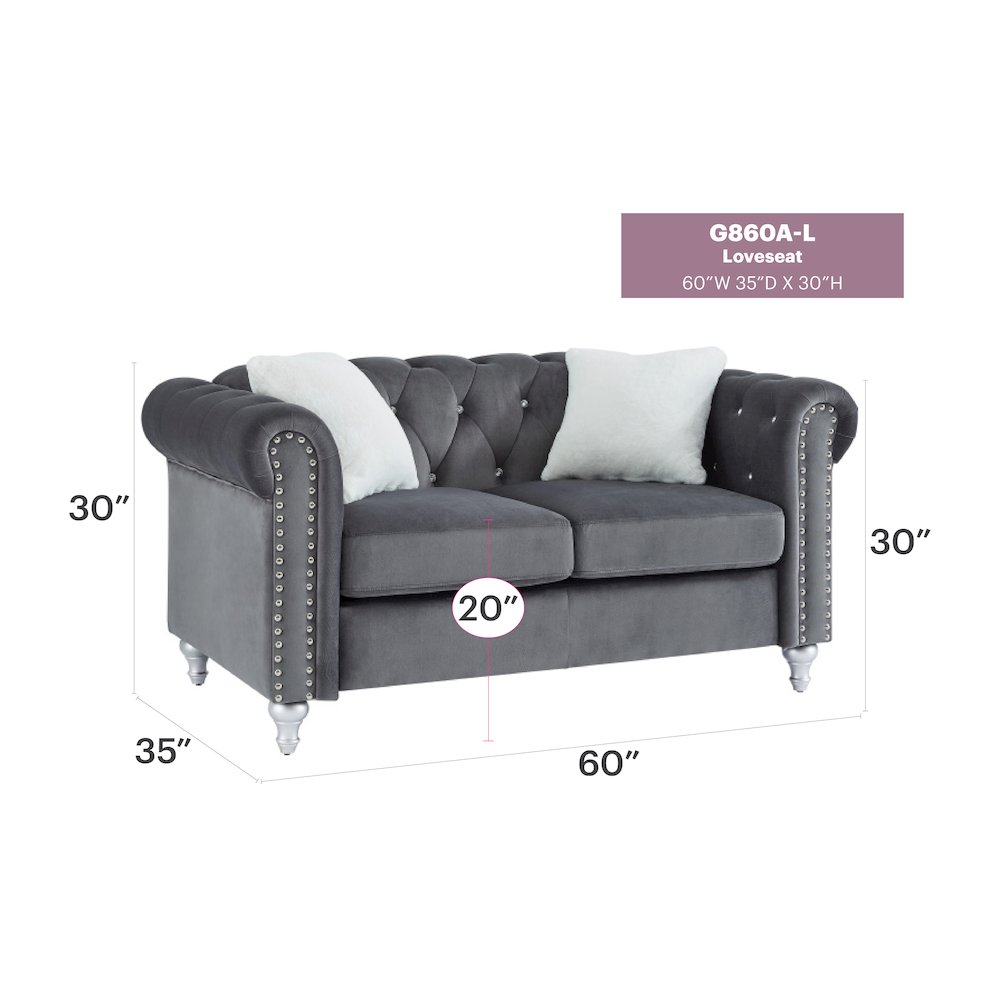 Glory Furniture Raisa Loveseat in Gray Color. Picture 6