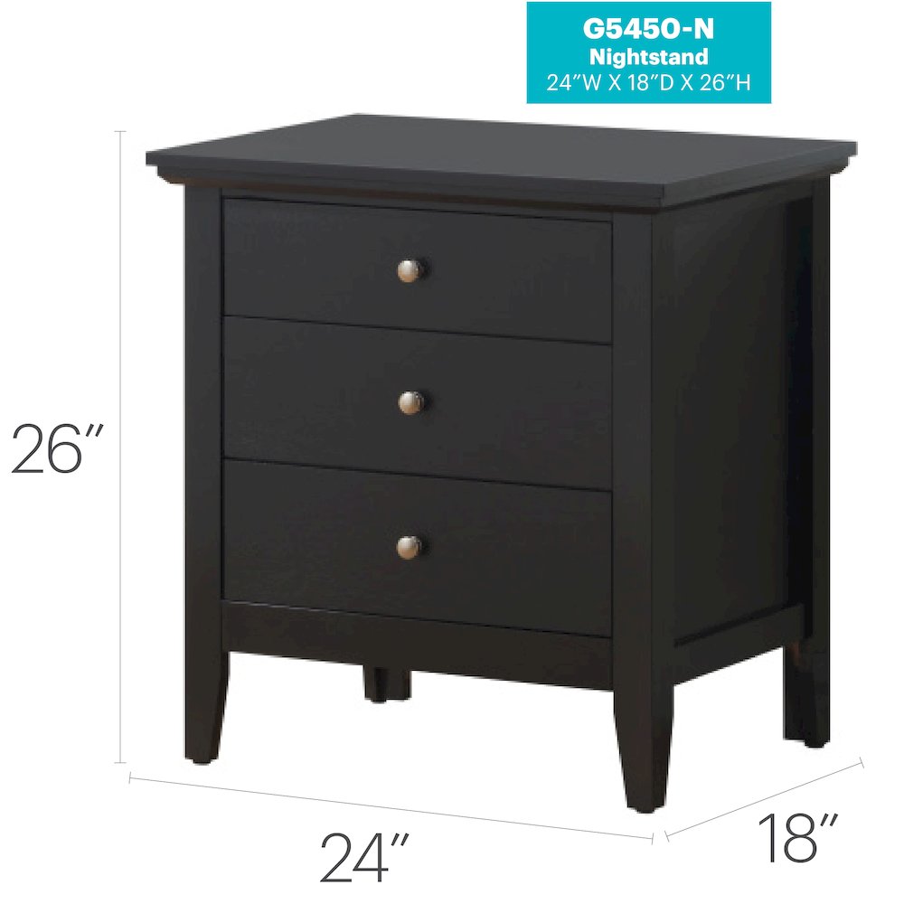 Glory Furniture Hammond G5450-N 3 Drawer Nightstand, Black. Picture 8