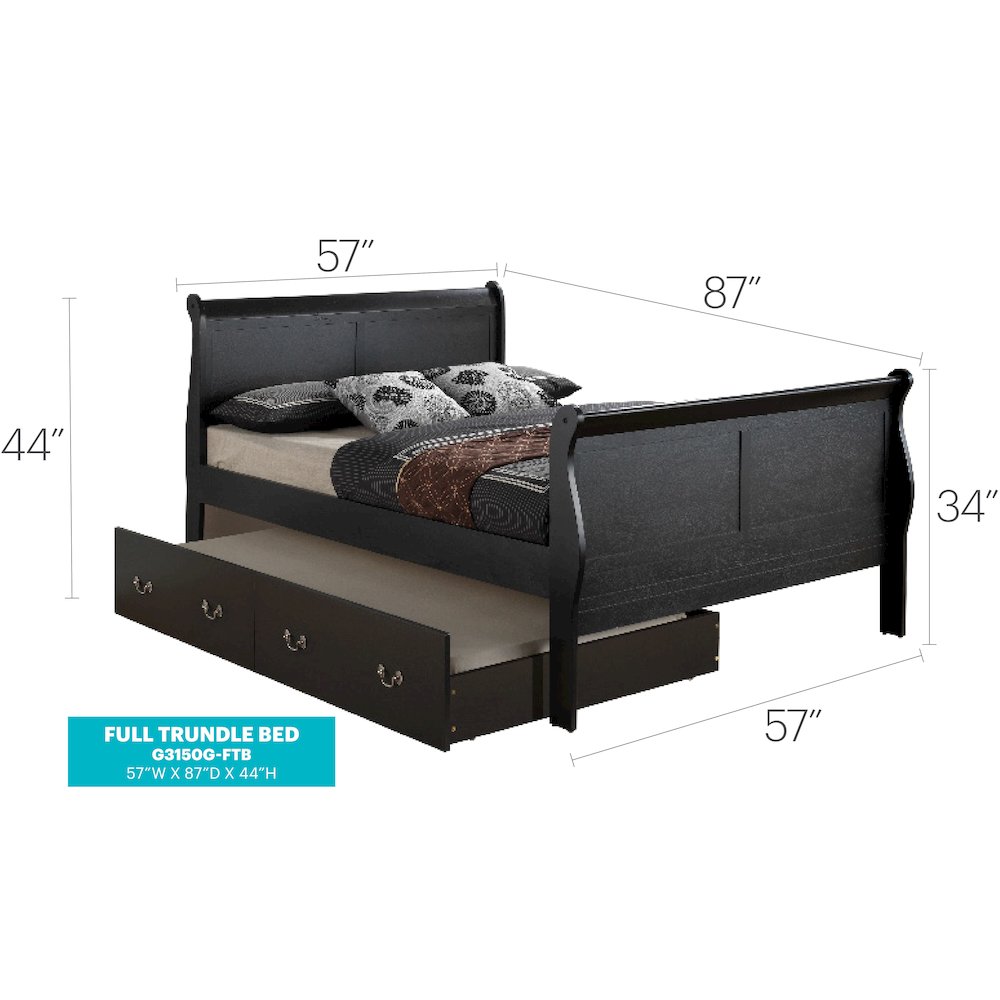 Glory Furniture Louis Phillipe Full Trundle Bed in Black Color. Picture 7