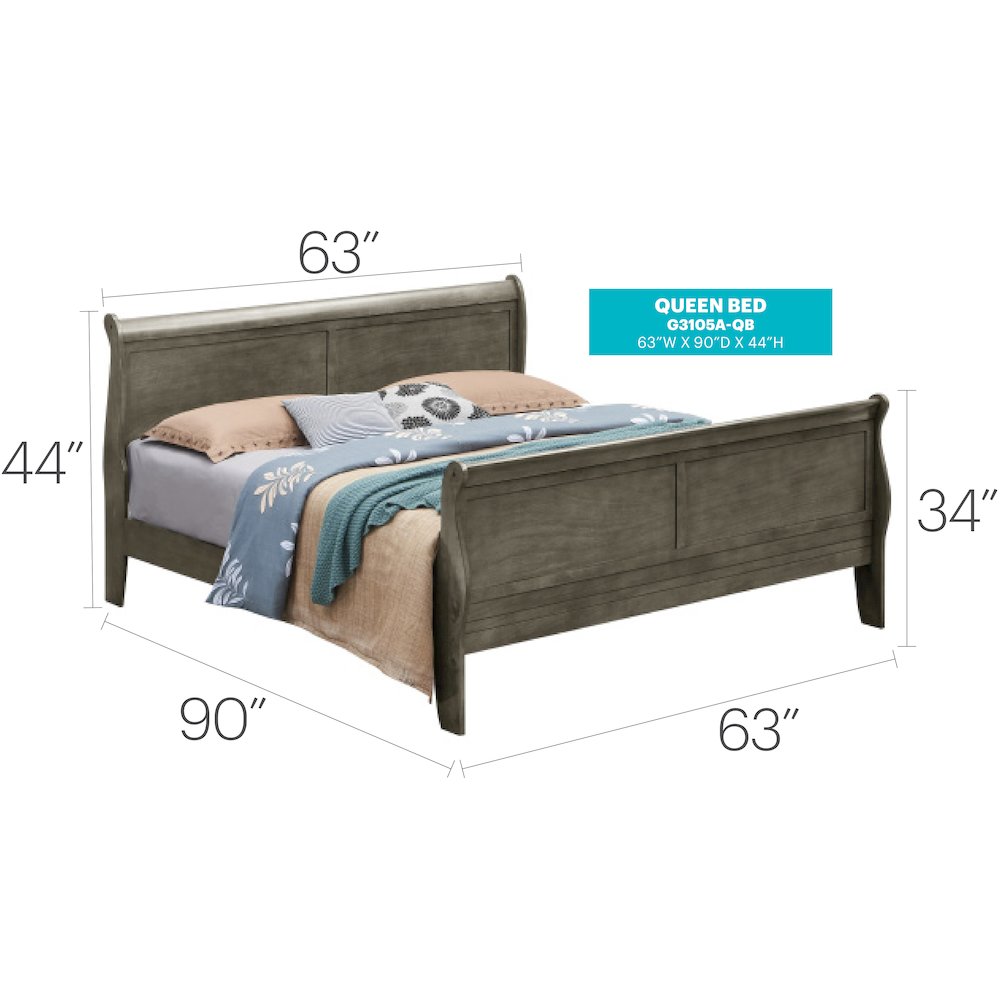 Glory Furniture Louis Phillipe Queen Bed in Gray Color. Picture 7