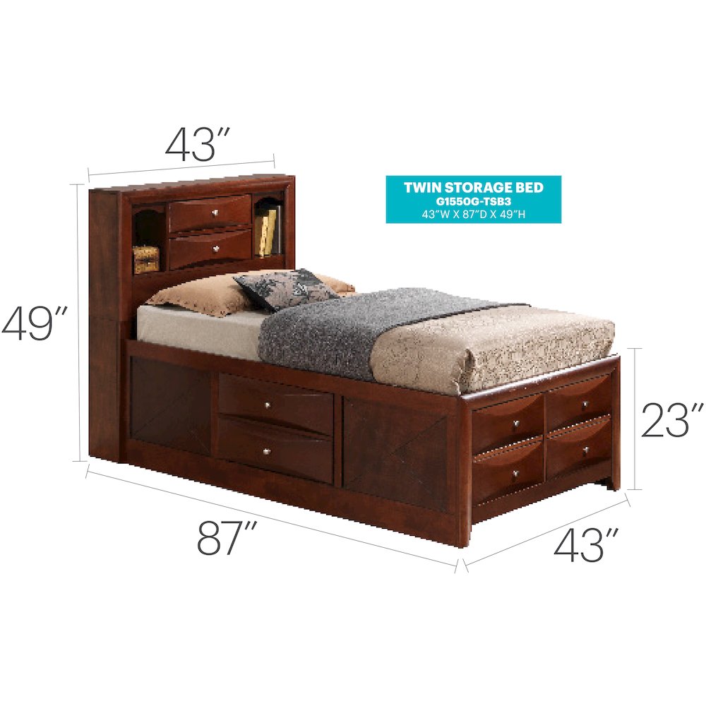 Glory Furniture Marilla Twin Storage Bed in Cherry Color. Picture 7