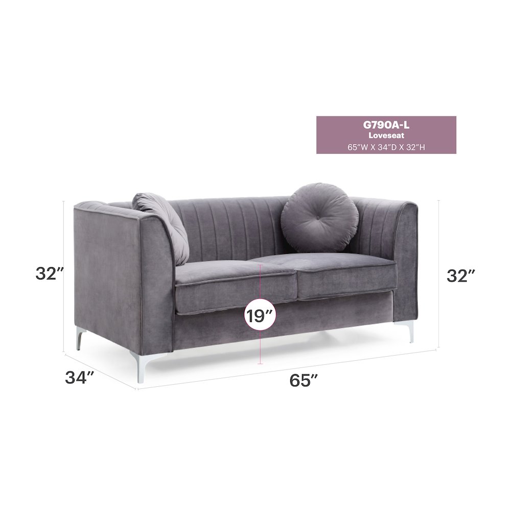 Glory Furniture Delray Loveseat in Gray Color. Picture 6