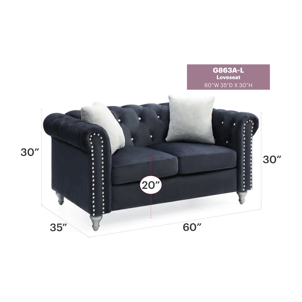 Glory Furniture Raisa Loveseat in Black Color. Picture 6