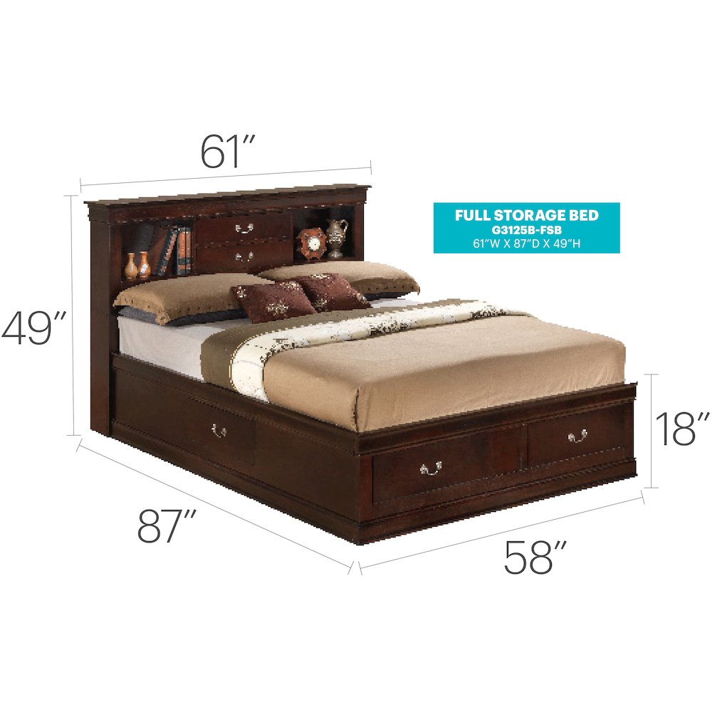 Glory Furniture Louis Phillipe Full Storage Bed in Cappuccino Color. Picture 3