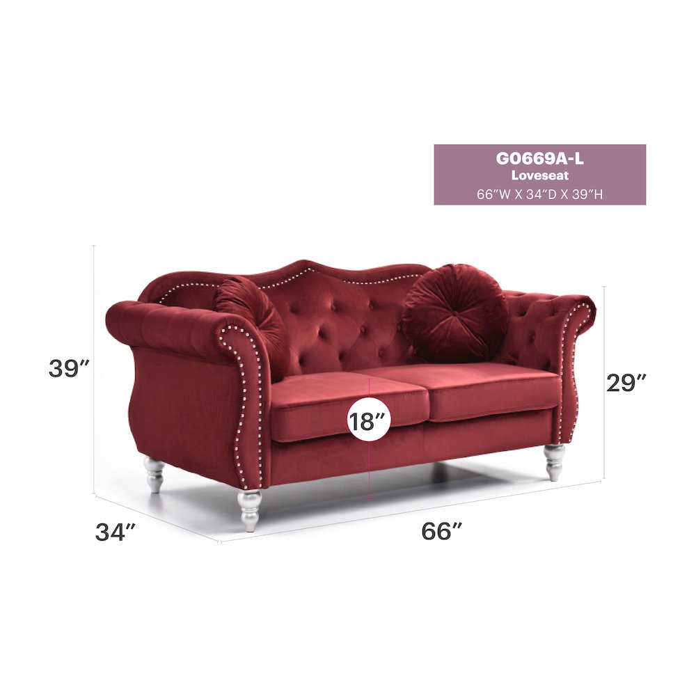 Glory Furniture Hollywood Loveseat in Burgundy Color. Picture 6