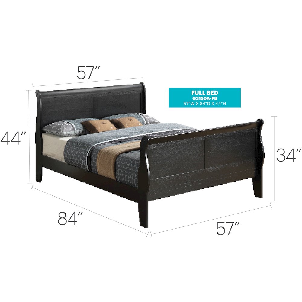 Glory Furniture Louis Phillipe Full Bed in Black Color. Picture 4