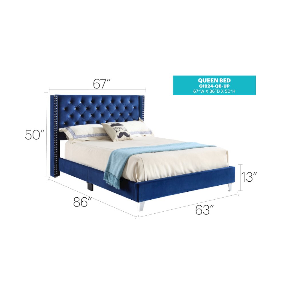 Glory Furniture Julie Queen Bed in Navy Blue Color. Picture 8