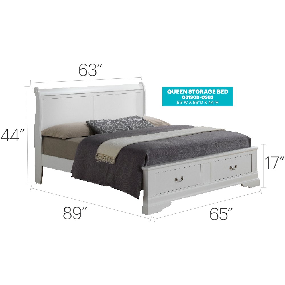Glory Furniture Louis Phillipe Queen Storage Bed in White Color. Picture 7
