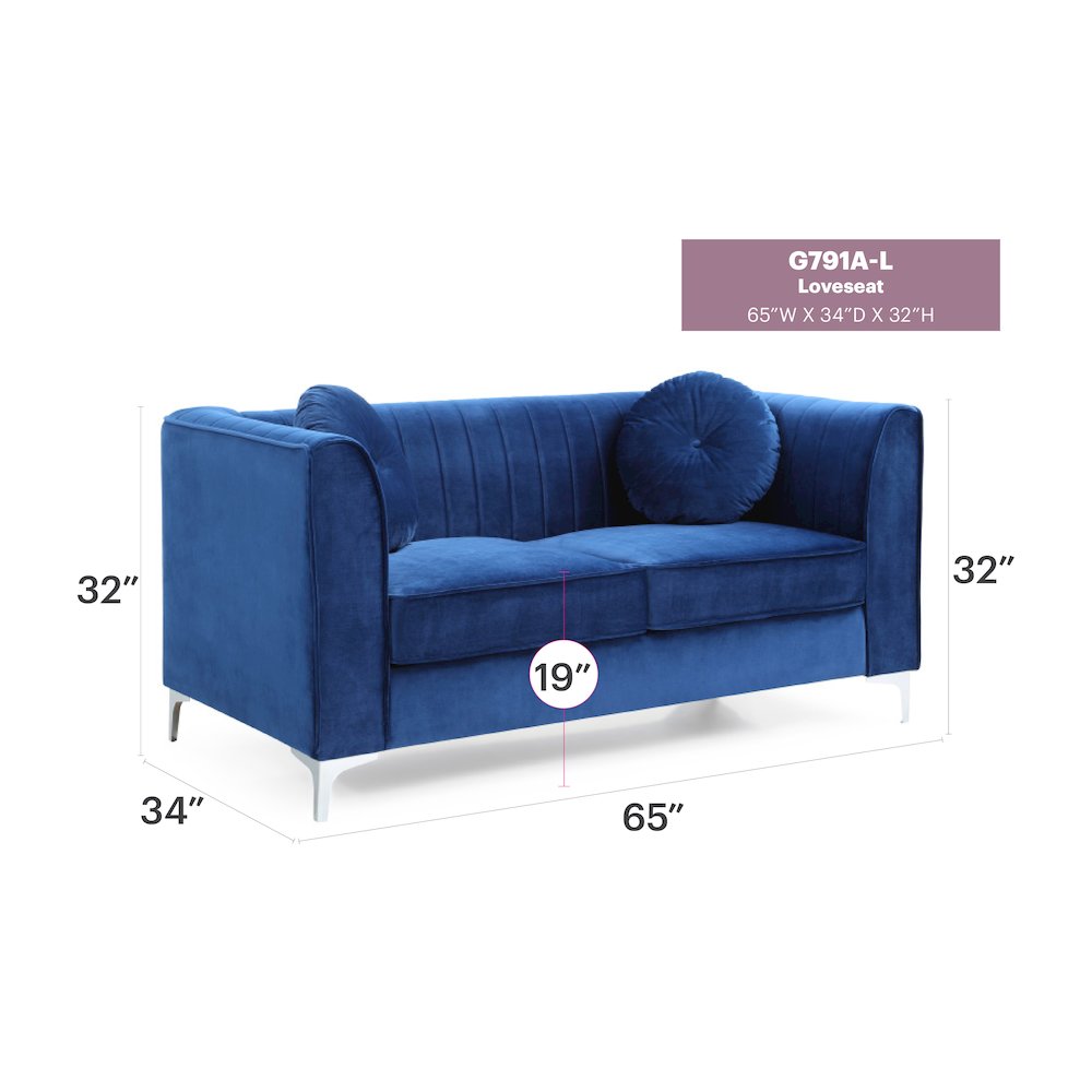 Glory Furniture Delray Loveseat in Navy Blue Color. Picture 6