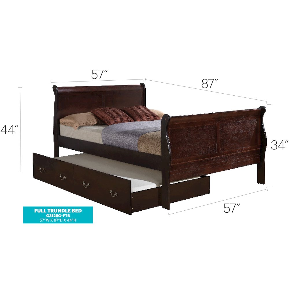Glory Furniture Louis Phillipe Full Trundle Bed in Cappuccino Color. Picture 7
