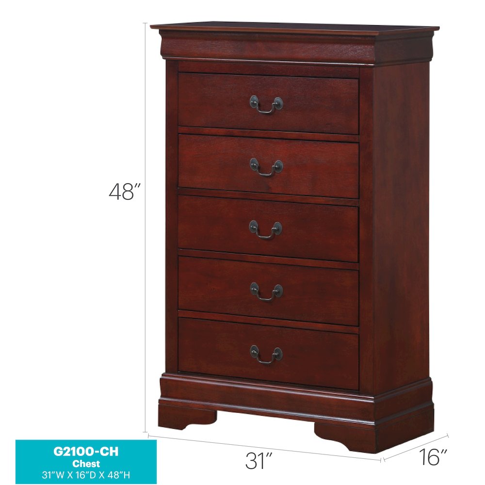 Glory Furniture LouisPhillipe Chest in Cherry Color. Picture 8