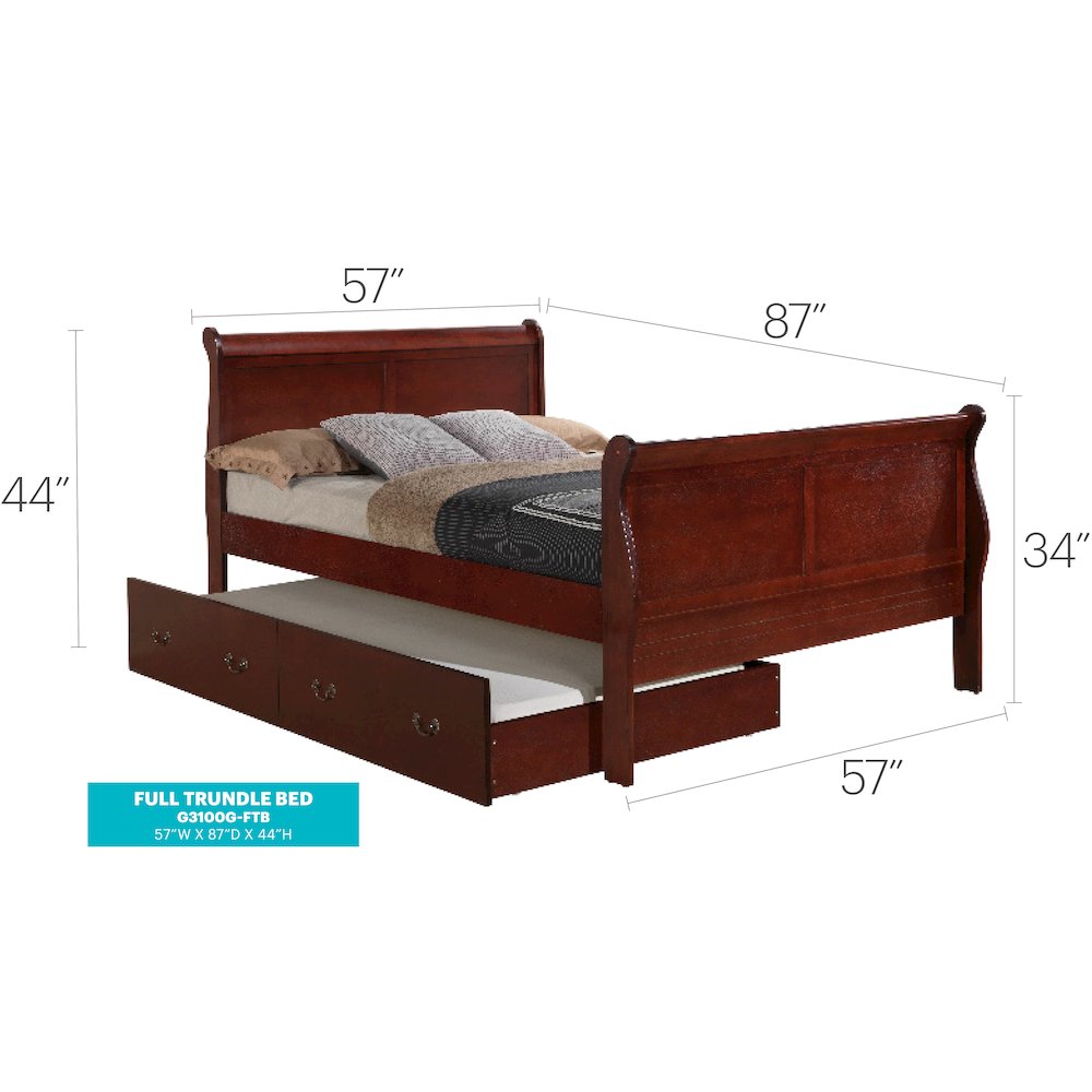 Glory Furniture Louis Phillipe Full Trundle Bed in Cherry Color. Picture 7