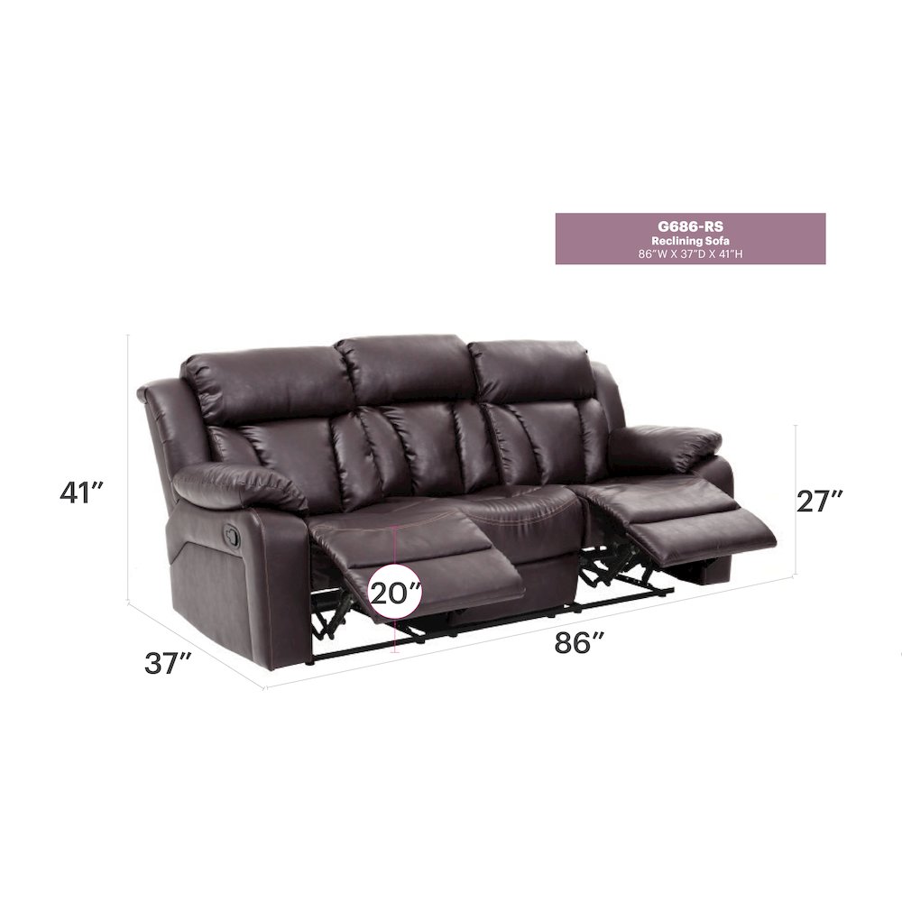 Glory Furniture Daria Reclining Sofa in Dark Brown Color. Picture 6