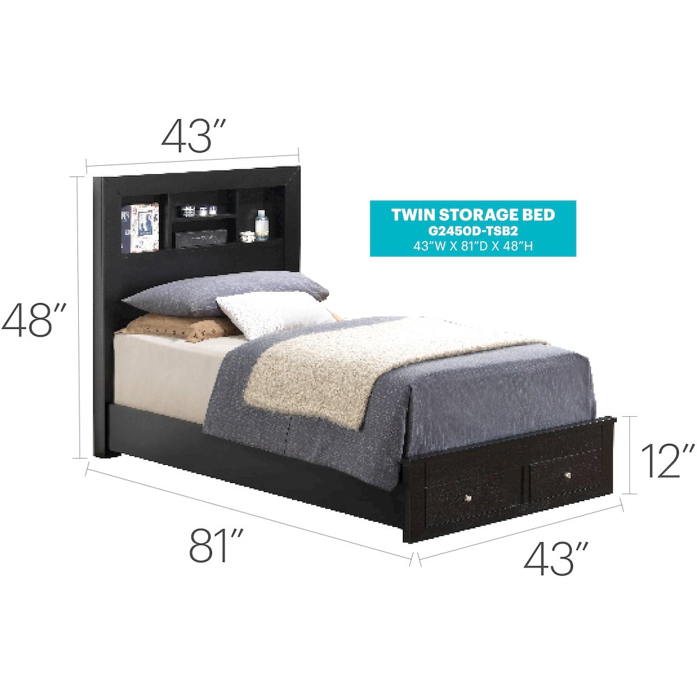 Glory Furniture Burlington Twin Storage Bed in Black Color. Picture 7