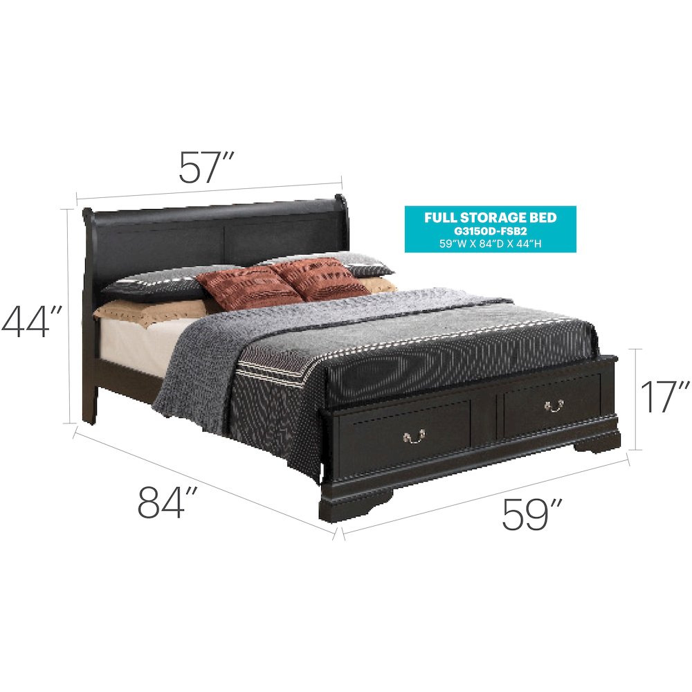 Glory Furniture Louis Phillipe Full Storage Bed in Black Color. Picture 15